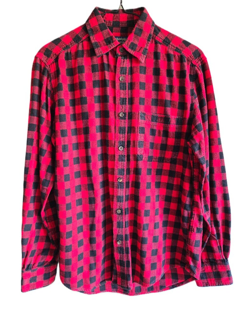 FADED GLORY Flannel Plaid Button Down Shirt Top Red & Black Long Sleeve Men's S